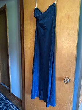 Navy Blue Satin Slip Strapless Dress